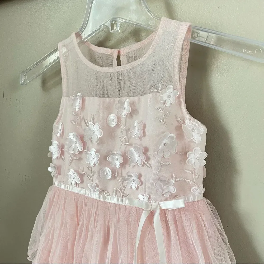 Jona Michelle Pink Tiered Embellished Girls Formal Pink Sleeveless Dress SZ 5